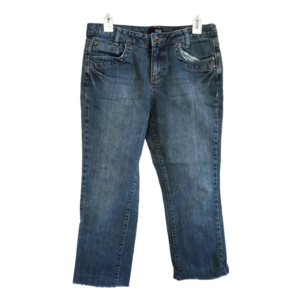 a.n.a dark‎ wash cropped fray hem straight jeans